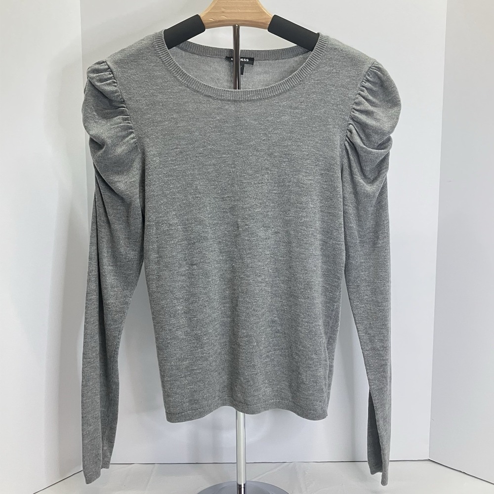 Express Womens Gray Puff Sleeve Lightweight Long Sleeve  Sweater‎ Size S